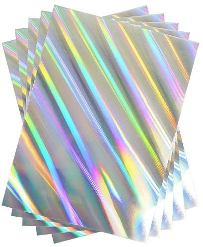 Biglietto formato A4 con getto obliquo olografico, 250 g/mq, 297 mm x 210 mm, in cartoncino metallico argentato, per artigianato, scrapbooking, fogli lucidi, lucidi (10 fogli)