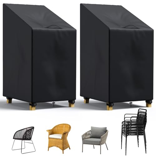 LCGOD Lot 2 Housses Chaise Empilables Jardin 600D Etanche UV 120x80x65cm | 600D Renforcé, Coupe-Vent, Anti-UV, Indéchirable, Boucles Réglables, Cordon de Serrage, Toutes Saisons pour Extérieur.