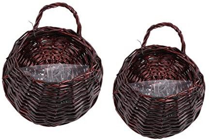 DELURA 2pcs Pocket Plant Flowerpots Organizer Handmade Dark Handed Fence Garden Basket Handwoven Toys Retro Cover Mounted Wall Rustic Eggs Handle Vintage M+ Coffee Holders Small/279