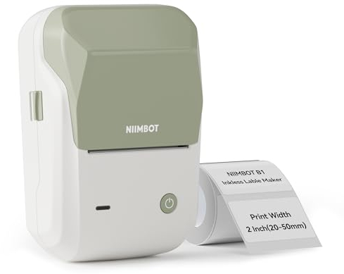 NIIMBOT B1 Label Maker Machine, 2 Inch Bluetooth Thermal Label Printer, Easy to Use Sticker Printer Compatible with iOS and Android, with 1 Roll Waterproof Labels for Retail, Office, Home (Green)