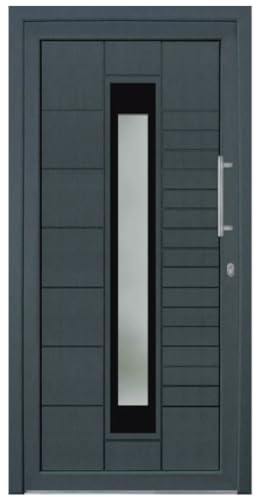 HORI Haustür Kunststoff, aluminium, Komplettset konfigurieren, Hauseingangstür Modern I Farbe: grau (innen weiß) I DIN rechts I Modell: Stripe I 208 x 108 cm