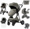 Prokoke Kinderwagen 3 in 1, Kinderwagen Set Einem Klick Faltbar, Kombikinderwagen 3 in 1 mit Umkehrbarem Zwei-Wege-Schub, Buggy Rahmen Aluminiumlegierung Baby Kleinkind Neugeborene (225 Deep Grey)