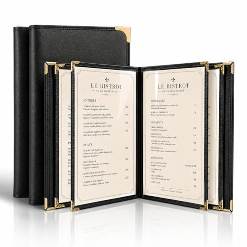 Restaurant Menu Covers 8.5 x 11 – 2 Pack Menu Holder, 4 Page 8 View Faux Leather Menu Book with Clear PVC Sleeves | Waterproof & Durable for Restaurant, Bar, Café, Hotel