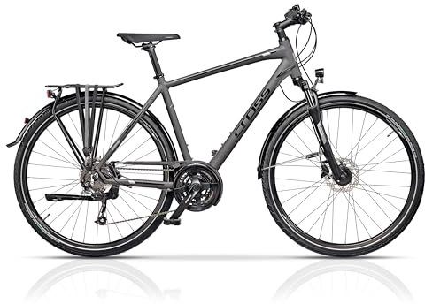 Airtracks 28 Zoll Herren Trekking Fahrrad TRAVEL Gent Trekkingrad 24 x Gang Shimano Altus RD-M2000 SGS - Grau Matt - Rahmenhöhen 48cm 52cm 56cm - (60cm (Körpergröße 185-195cm))
