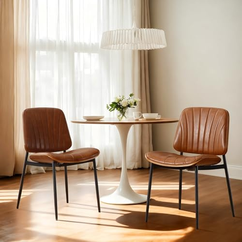 chairus Juego de 2 Sillas de Cocina de Cuero PU Silla de Comedor con Patas de Metal, Silla Acolchada sin Brazos Sillas Modernas para Salón/Restaurante, Marrón