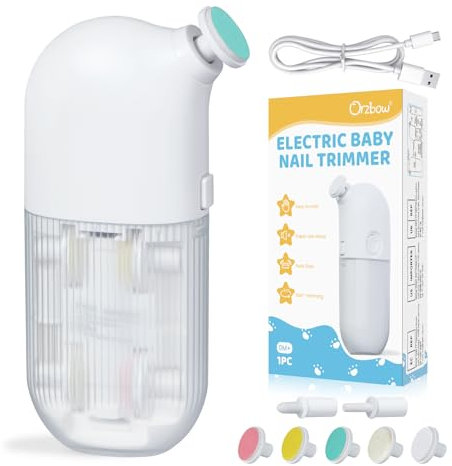 Elektrische Nagelfeile Baby, Integriert Baby Nagelfeile Elektrisch mit Sieben Schleifkopf, Aufladbar, Universelles Design für Ganze Familie, Geringer Lärm, Einfache Benutzung, Weiß