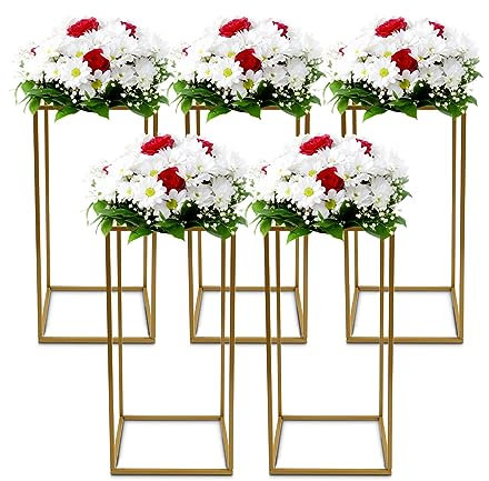 LOIRIIC 5 supporti per fiori in metallo, per matrimoni, tavoli, centrotavola, 28 x 28 x 60 cm, colore oro