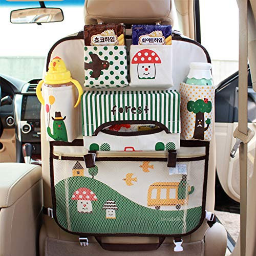 IBLUELOVER Organisateurs de Voiture Enfants Pliable Sac Rangement Accessoire Voiture Tissu Oxford Poches Protection de Dossier Voiture Siege avec Boîte à Mouchoirs Stockage Bouteilles Jouets