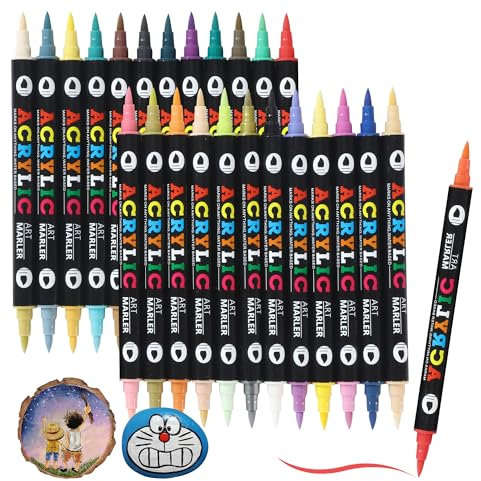 DUBUOZA 48 Farben Acrylfarben Set,Acrylstifte für Steine mit Doppelspitze，Acrylic Marker wasserfest，Geeignet für DIY Kunsthandwerk, Holz, Leinwand, Steine, Steinmalereispuren usw