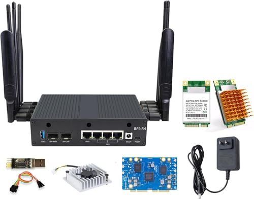 Banana Pi BPI-R4 WiFi 7 Router Board OpenWRT – DDR4 4GB/8GB RAM-MediaTek MT7988A (Filogic 880) SoC, 4G/5G Wireless Router 2X 10GbE SFP 4X GbE for NAS Smart Home Gateway (WiFi 6E Kit, DDR4 GB)