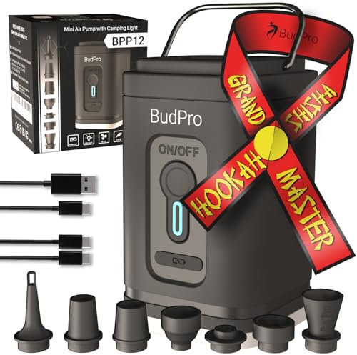 Hookah Pump Shisha Starter Electric Air Kit Vacuum - Rechargeable w Camping Light - Portable Charcoal Mini Hookah Blower Set Air Compressor