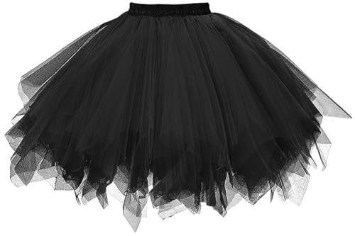 BSBUY Falda de Tutú para Mujer, Tutu Tul Falda Disfraz para Ballet, Tutu Falda de Mujer Retro 80s para Carnaval Carnaval Semana Santa Fiesta Halloween, Negro