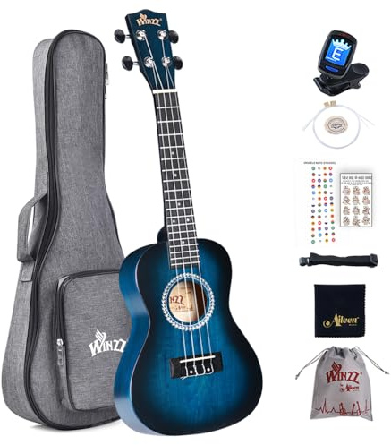 Winzz Ukulele Concert, Ukulele Beginner Kit for Adults and Children, Unique Color Design (vintage blue, 23 Inches - Concert)