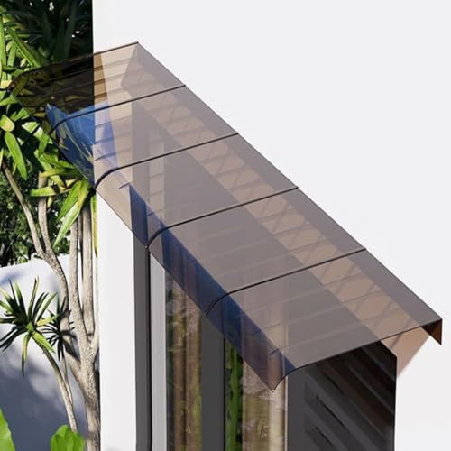 Tettoia invisibile per porta d'ingresso, in policarbonato, tettuccio per capanno da esterno, tenda da tetto inclinata, protezione dalla pioggia UV, facciata marrone, 1,8 m di lunghezza