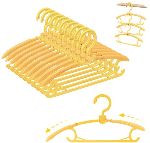 Damita Grucce appendiabiti per Neonato e Bambini – Ganci in Plastica Regolabili da 28 a 39 cm, Antiscivolo e Salvaspazio per Cameretta, con Ganci a farfalla – Giallo Sole (Confezione da 10 pezzi)