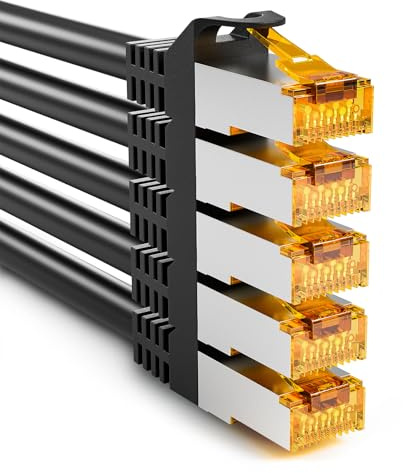 iwillink 5 x 0,15 m patchkabel CAT 7, LAN kabel kort (10 Gbps, S/FTP PIMF skärm, koppar), kompatibel med CAT7 CAT6a CAT6 Patchpanel/DSL-switch/router/modem – svart