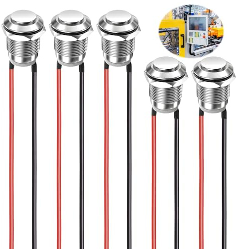 5 pulsanti impermeabili a pressione, pulsante da 12 mm con filo 2 A/12 V/24 V/125 V/250 V, interruttore a pressione istantaneo in metallo, pulsante rotondo on/off, per clacson