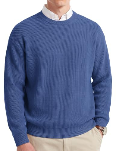 COOFANDY Mens Jumper Crew Neck Tops Casual Jumpers Sweater Deep Blue M