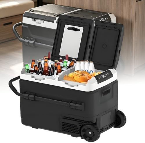 Bilkylskåp - dubbla zoner Elektrisk kylbox, bilkylskåp -4℉~68℉, bärbart kylskåp 12/24V DC 100-240V AC, bärbar frys för resor, camping, husbil, hem 50L
