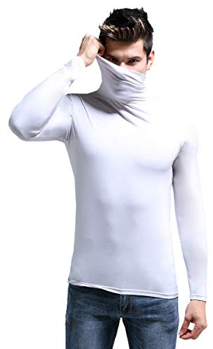 Ouruikia Camisas Termica Hombre Ligero Modal Capa Base Cuello Alto Manga Larga Tops Thermal Invierno, Blanco, XL