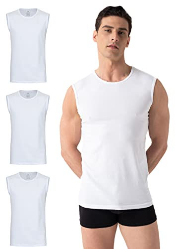 Burnell & Son Unterhemd Herren Ärmellos mit Rundhals 3er Pack - Muskelshirts Herren aus Baumwolle Slim Fit Weiss L