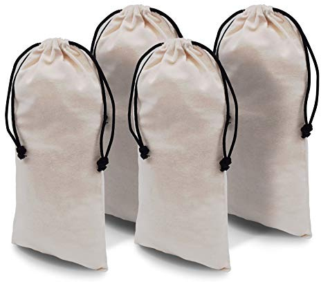 ZENPAC Cloth Shoe Bags for Travel, Beige Duster Flannel Pouch with Drawstring Closure, Washable Breathable Cotton Fabric for Luggage, 8x17, 4 Pack