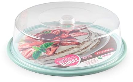 CABLEPELADO Portatartas, Recipiente Redondo para Tartas con Tapa Alta, Bandeja Pasteles, Tartera plástico, Recipiente Transporte Comida, 9 cm Altura x 32 cm diámetro, Plástico, Verde