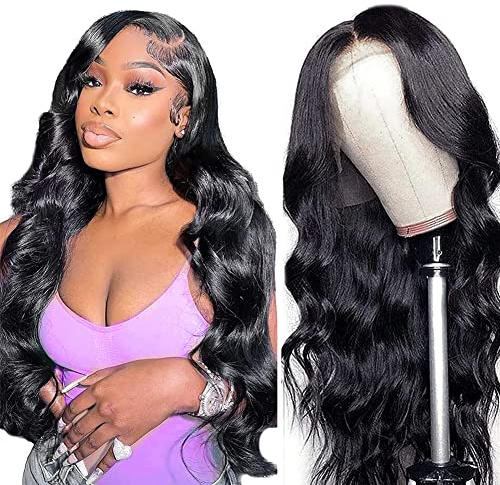 Yamikk 13x5 HD Lace Front Wigs Human Hair Pre Plucked Small Knots 180 Density Body Wave Lace Frontal Wigs Human Hair for Women 30 inch Natural Black