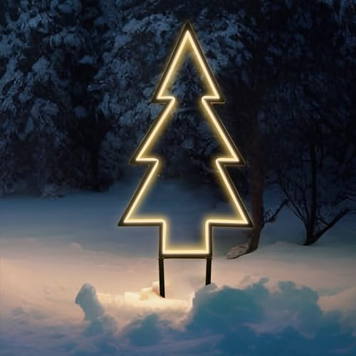 SALCAR XXL 3D LED Gartenstecker Tannenbaum 60cm, Gartenstecker aus Metall mit 100 LED, Garten Beleuchtet Christbaum mit Erdspießen, Wasserdicht Weihnachtsbeleuchtung Außen, Warmweiß