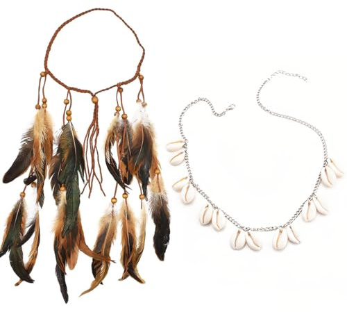 VJUYSW Cerchietto con Piume Indiane Boho Nappa Hippie Copricapo Vintage Tribale Copricapo Indiano per Feste Accessori per Capelli da Donna