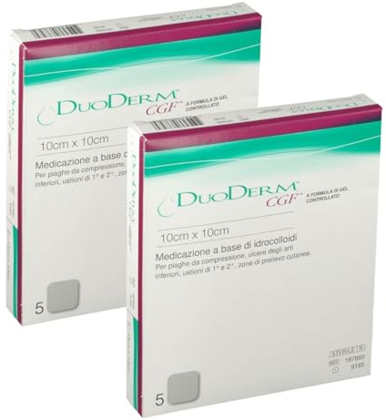 Medicazione CGF, Control Gel Formula, per Ferite con Essudato, 10x10cm, 2 Confezioni da 5 Pezzi, Totale 10 Pezzi
