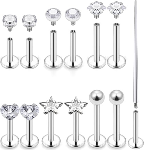 Kridzisw 16G Lip Labret Medusa Monroe Ring Stud Piercing Jewelry 16 Gauge Stainless Surgical Steel Snake Bite Ashley Lip Ring Flat Back Tragus Helix Cartilage Earring Stud Piercing Jewelry Women Men
