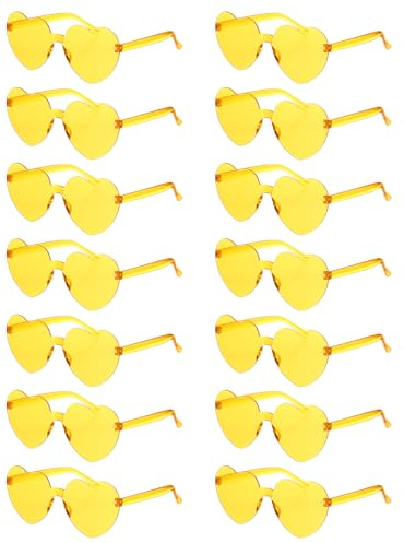 PATIKIL Lunettes Cœur Mariage, 14pcs Lunette de Soleil Transparent Femme Homme, Décoration Fête pour Carnaval Célibataire Anniversaire Noël Halloween Soirée Cosplay, Jaune Foncé