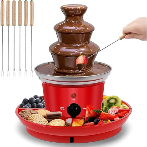 Chokladfonduefontän, 200G chokladfontänmaskin, 3-vånings minichokladfontän med 6st fonduegaffel och borttagningsfrukter/nötter/godsaker Serveringsbricka för fester Godissmörost
