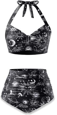 Holipick Ensemble bikini taille haute pour femme - Maillot de bain deux pièces - Gainage du ventre - Maillot de bain vintage dos nu, 22 Plus