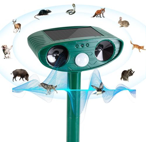 Hofeny Répulsif solaire pour chat - Vainqueur du test de jardin - Répulsif à ultrasons - Portée de 8 m - Avec détecteur de mouvement - Répulsif efficace contre les chats, les martres, les oiseaux