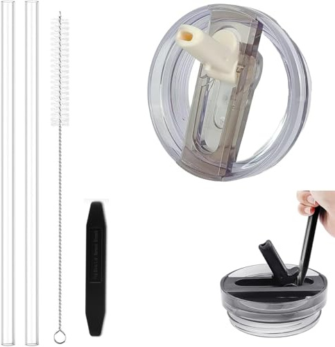 1 Pack 30 oz Tumbler Flip Straw Lid Suitable for Stanley Quencher H2.0 0.89L, Not Fit to iceflow 0.89L Tumbler Lid Sets with 2 Straws and 1 Cleaning Brush -Removable, Easy to Clean