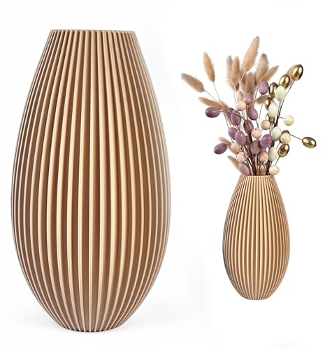 Vase beige incassable, 20 cm, design moderne avec nervures, pour fleurs séchées et fraîches, décoration bohème pour la maison