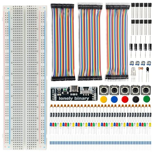 LONELY BINARY Kit de démarrage électronique avec platine d'expérimentation 830 points, alimentation de type C, 120 fils de démarrage, LED, capteurs, résistances, condensateurs compatibles avec Arduino