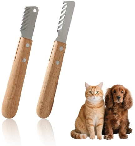 DOKRIN Entfilzungsmesser & Unterwollbürsten für Hunde 2 Hundehaarschneider, ein Bartkamm, ein professionelles Entwirrungsmesser, ein ergonomisches Entwirrungsmesser aus Holz und Pflegeutensilien.