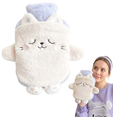 HABNI 1 Pezzo Borsa Acqua Calda Portatile, Borsa dell'acqua Calda Rimovibile e Lavabile,Adatto a Bambini e adulti,Borsa Acqua Calda Peluche,Rapido Sollievo dal Dolore e Comfort, Rosa - Gatto