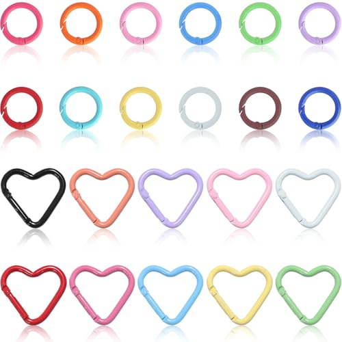 FAYAHAR 22 Stück Mini Karabiner Rund, Herz Karabiner Schlüsselanhänger, Bunt Karabinerhaken, für Riemenkette, Schlüsselanhänger, Rucksack, DIY-Bastelarbeiten