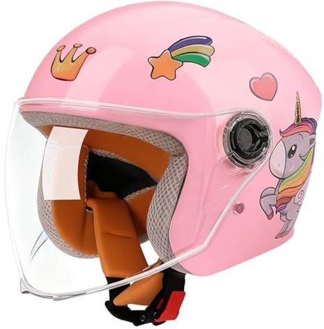 Casque Enfant, Demi-Casque De Moto avec Visière Solaire, Casque Jet 3/4 pour Garçons Et Filles De 3 À 12 Ans, Homologué ECE 22.06 C,48-54cm