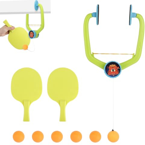 Penitue Juego de Ping Pong Puerta, Entrenador Tenis Mesa Colgante con 2 Raquetas & 6 Pelotas Juego Portátil Ajustable Ping Pong en Marco Puerta para Niños Adultos Interior Casa Oficina