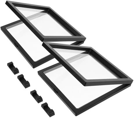 Uonlytech Lot de 2 Boîtes de Rangement pour Badges 18x18 Cm Noir, Cadre Flottant Multifonction en Plastique, Vitrine Compacte pour Bijoux, Pièces de Monnaie et Objets de Collection, Maison