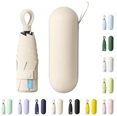 AYEUPZ Miniparaguas compacto de viaje, mini paraguas de 6 costillas, doble barra de soporte para mayor estabilidad, cartera con funda, paraguas pequeño compacto UV, protección solar