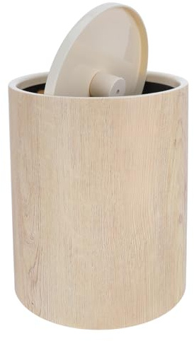 FONDOTIN Cubo de Basura Compacto con Tapa Abatible, Papelera de Plástico con Textura Vintage de Vetas de Madera, Tamaño Medio en Color Madera Natural, Adecuado para Oficina, Hotel y Hogar