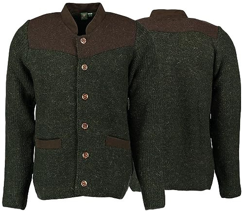 Orbis Herrenstrickjacke Jagd Trachten Schurwolle Strick Pullover Troyer Weste Oliv, Größe:46/XS