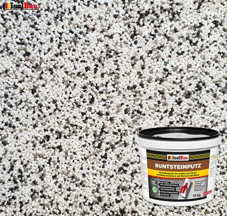 Isolbau BP10 Enduit coloré pour extérieur et intérieur (blanc, gris, noir), 15 kg, finition mosaïque, décoratif, résistant au gel et aux chocs, imperméable