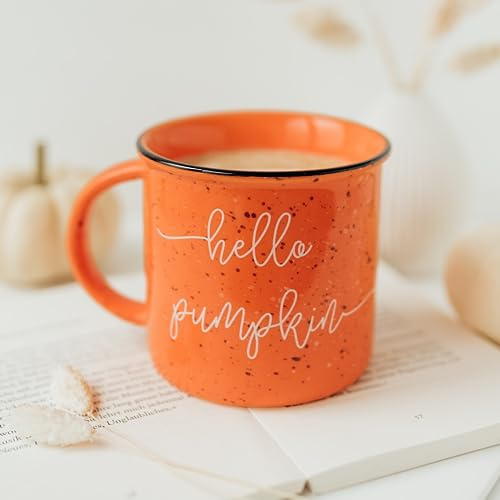 Hello Pumpkin kaffemugg porslin XL, stor keramisk mugg (400ml), stor, favoritmugg, jumbomugg, höstdekoration present XXL emalj stengods tumblr höstdekoration pumpa halloween dekoration